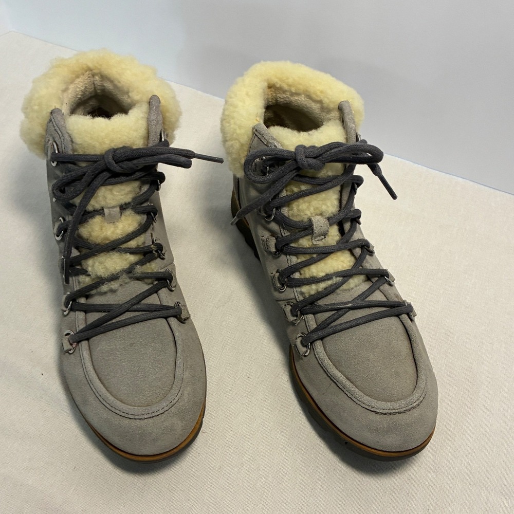 SOREL HARLOW LACE COZY‎ Womens 7.5 Outdoor Boots Gray Leather Waterproof Hiking